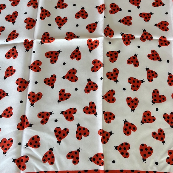 Moschino Boutique Silk Scarf Red Heart Lady Bugs 26โx26โ - Picture 2 of 8